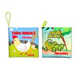 2 Kitap Tox İngilizce Çiftlik Hayvanları ve Safari Hayvanarı Kumaş Sessiz Kitap E119 E130 - Bez Kitap , Eğitici Oyuncak , Yumuşak ve Hışırtılı
