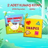 2 Kitap Tox İngilizce Çiftlik Hayvanları ve Şekiller Kumaş Sessiz Kitap E119 E131 - Bez Kitap , Eğitici Oyuncak , Yumuşak ve Hışırtılı