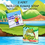 2 Kitap Tox İngilizce Kışlık Giysiler ve Safari Hayvanları Kumaş Sessiz Kitap E124 E130 - Bez Kitap , Eğitici Oyuncak , Yumuşak ve Hışırtılı