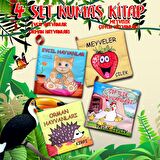 4 Kitap Tox Meyveler , Çiftlik , Orman ve Evcil Hayvanlar Kumaş Sessiz Kitap T055 T049 T058 T110 - Bez Kitap , Eğitici Oyuncak , Yumuşak ve Hışırtılı