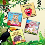 4 Kitap Tox Meyveler , Çiftlik , Orman ve Evcil Hayvanlar Kumaş Sessiz Kitap T055 T049 T058 T110 - Bez Kitap , Eğitici Oyuncak , Yumuşak ve Hışırtılı