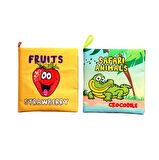 2 Kitap Tox İngilizce Meyveler ve Safari Hayvanları Kumaş Sessiz Kitap E126 E130 - Bez Kitap , Eğitici Oyuncak , Yumuşak ve Hışırtılı