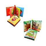 2 Kitap Tox İngilizce Meyveler ve Safari Hayvanları Kumaş Sessiz Kitap E126 E130 - Bez Kitap , Eğitici Oyuncak , Yumuşak ve Hışırtılı