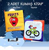 2 Kitap Tox İngilizce Meyveler ve Taşıtlar Kumaş Sessiz Kitap E126 E132 - Bez Kitap , Eğitici Oyuncak , Yumuşak ve Hışırtılı