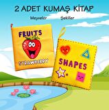 2 Kitap Tox İngilizce Meyveler ve Şekiller Kumaş Sessiz Kitap E126 E131 - Bez Kitap , Eğitici Oyuncak , Yumuşak ve Hışırtılı