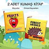 2 Kitap Tox İngilizce Meyveler ve Orman Hayvanları Kumaş Sessiz Kitap E126 E131 - Bez Kitap , Eğitici Oyuncak , Yumuşak ve Hışırtılı