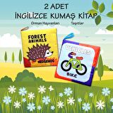 2 Kitap Tox İngilizce Orman Hayvanları ve Taşıtlar Kumaş Sessiz Kitap E127 E132 - Bez Kitap , Eğitici Oyuncak , Yumuşak ve Hışırtılı