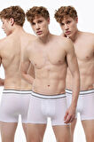 Erkek Beyaz 3 lü Pamuk Elastan Boxer 3M075
