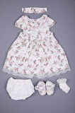 Çiçekli Dantel Detaylı Kız Bebek Bayramlık 5'li Set 11726