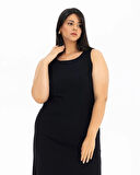 Büyük Beden Astarlı Kolsuz Elbise-Siyah | 50