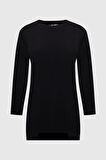 Kadın Örme Kumaş Basic Tunik - Siyah | M