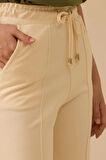 Kadın Bağcıklı Bol Paça Pantolon - Krem | S
