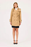 Kadın Kuşaklı Düğmeli Trençkot - Camel | 38