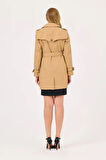 Kadın Kuşaklı Düğmeli Trençkot - Camel | 38