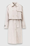 Kadın İç Yelekli Düğmeli Kuşaklı Trençkot - Bej | 40