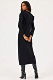 Kadın Fırfır Detaylı Uzun Kollu Triko Elbise - Siyah | L