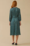 Kadın V Yaka Desenli Kuşak Detaylı Elbise - Yeşil | 36