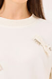 Seçil Kadın Yuvarlak Yaka Taş Detaylı Sweatshirt 1020 Ekru