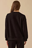 Seçil Kadın Yuvarlak Yaka Taş İşlemeli Sweatshirt 0001 Siyah