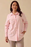 Kadın Büyük Beden Klasik Kesim Düğmeli Gömlek - Pembe | 50