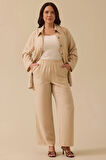 Galaxi Kadın Büyük Beden Elastik Bel Cepli Rahat Kesim Pantolon 4013 Bej