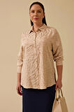 Galaxi Kadın Büyük Beden Jakarlı Düğmeli Gömlek 4011 Bej