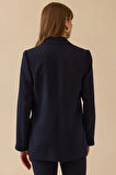 Kadın Kruvaze Yaka Düğmeli Astarlı Ceket - Lacivert | 40