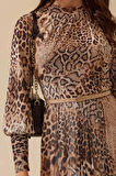 Seçil Kadın Leopar Desen Kemer Detaylı Maksi Elbise 0025 Camel