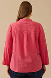 Kadın Büyük Beden Hakim Yaka Düğme Detaylı Bluz - Pembe | 46