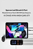 Spovan Impro Led Ekranlı 8 Port USB Type C Apple Samsung Uyumlu Şarj İstasyonu Cihazı
