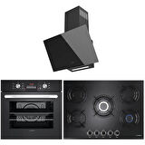 Lanova Crystal 3206B01 - G17402-101 - 3220B6 5'li Siyah Cam Ankastre Set