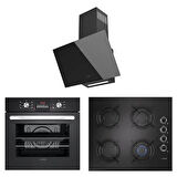 Lanova Black 3206B01 - G16400-201 - 3220B6 Siyah Cam Ankastre Set