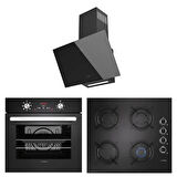 Lanova Black 3207B01 - G16400-201 - 3220B6 Siyah Cam Ankastre Set