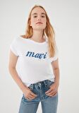 Mavi Logo Baskılı Beyaz Tişört 166422-620