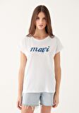 Mavi Logo Baskılı Beyaz Tişört 166422-620