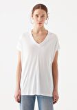 Mavi V Yaka Beyaz Basic Tişört 166449-620