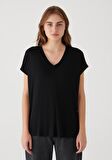 Mavi V Yaka Siyah Basic Tişört 166449-900