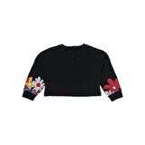 Panço Kız Bebek Etek Ucu Çiçekli Crop Sweatshirt