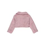 Panço Kız Çocuk Şal Yakalı Crop Peluş Ceket Pembe