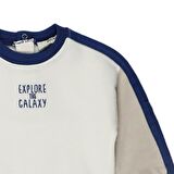 Panço Erkek Çocuk Kolu Renk Detaylı Nakışlı Sweatshirt Ekru