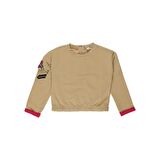 Panço Kız Çocuk Kolu Cep Detaylı Sweatshirt Bej