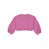 Panço Kız Çocuk Kazayağı Desenli Tül Detaylı Sweatshirt Fuşya