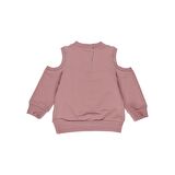 Panço Kız Çocuk  Omuz Detaylı Baskılı Sweatshirt Pembe