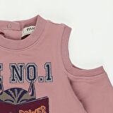 Panço Kız Çocuk  Omuz Detaylı Baskılı Sweatshirt Pembe