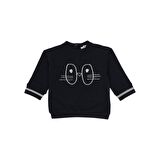 Panço Kız Çocuk Simli Nakışlı Triko Bant Detay Sweatshirt Lacivert