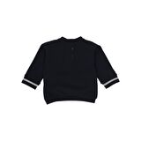 Panço Kız Çocuk Simli Nakışlı Triko Bant Detay Sweatshirt Lacivert