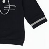 Panço Kız Çocuk Simli Nakışlı Triko Bant Detay Sweatshirt Lacivert