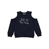 Panço Kız Çocuk  Omuz Detaylı Yazı Nakışlı Sweatshirt