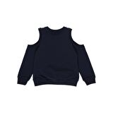 Panço Kız Çocuk  Omuz Detaylı Yazı Nakışlı Sweatshirt