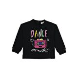 Panço Kız Çocuk 3 Boyutlu Kaset Baskılı Sweatshirt Siyah